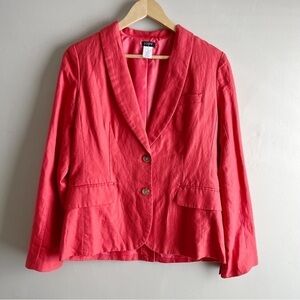 J.Crew Linen Cotton‎ Blend Blazer in Coral Orange, Two-Button Front, Size 4